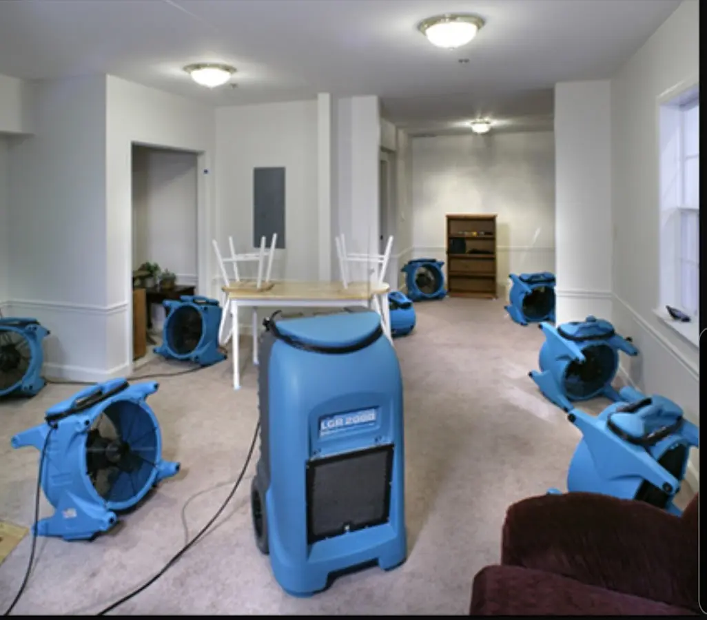 Air movers and dehumidifier setup for Water Extraction & Removal in Republic